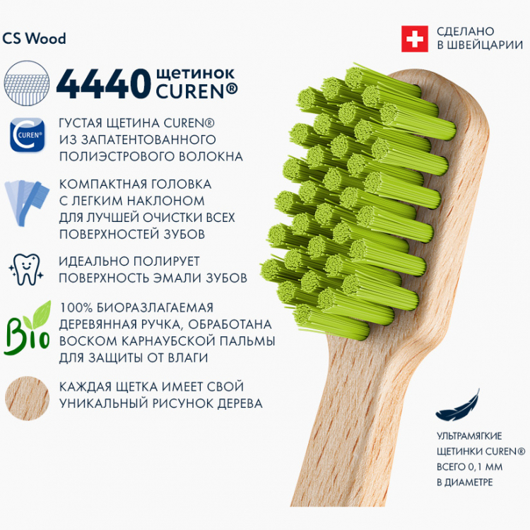 CURAPROX Зубная щетка с деревянной ручкой 1 шт