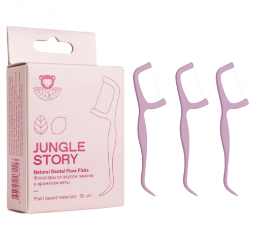 JUNGLE STORY, Флоссеры из растительного материала, 30 шт, Лимон и мята Pink