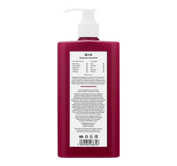 Q+A, Увлажняющий крем для тела, 250 мл, HYALURONIC ACID