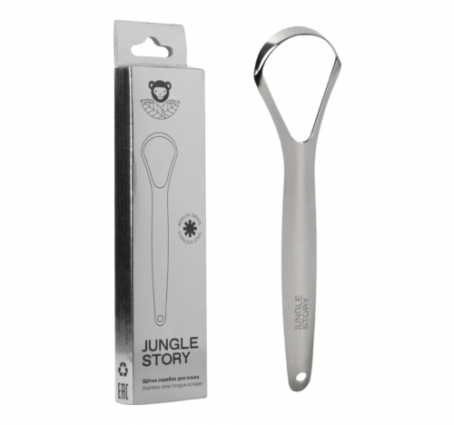 JUNGLE STORY, Скребок щётка для языка Silver, медицинская нержавеющая сталь