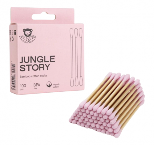 JUNGLE STORY, Ватные палочки Pink с Розовым ультра мягким хлопком, 100 шт