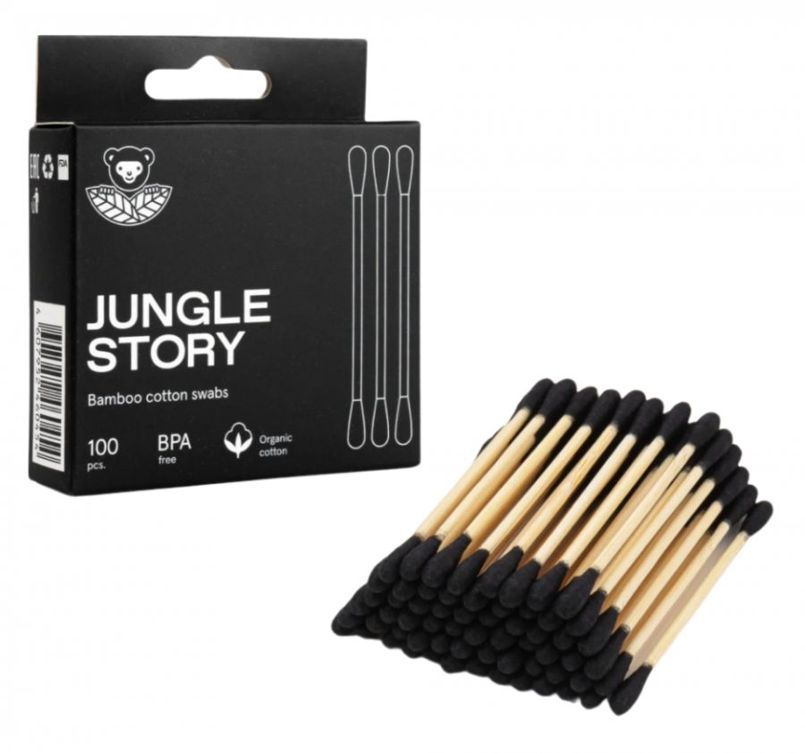 JUNGLE STORY, Ватные палочки Black с Черным ультра мягким хлопком, 100 шт