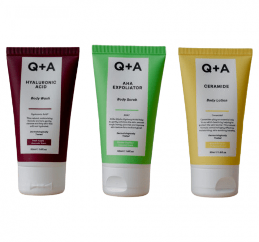 Q+A, Набор миниатюр для ухода за телом Travel Trio (50ml, 50ml, 50ml)