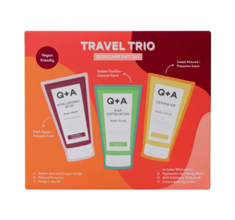 Q+A, Набор миниатюр для ухода за телом Travel Trio (50ml, 50ml, 50ml)