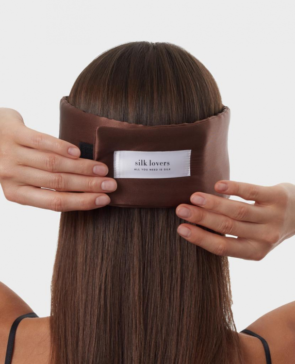 SILK LOVERS, Шелковая повязка для сна с липучкой (Шоколад)