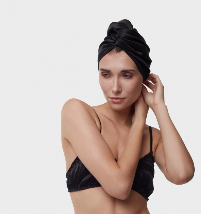 SILK LOVERS, Полотенце для волос из натурального шелка 43*110см, цвет (черное)