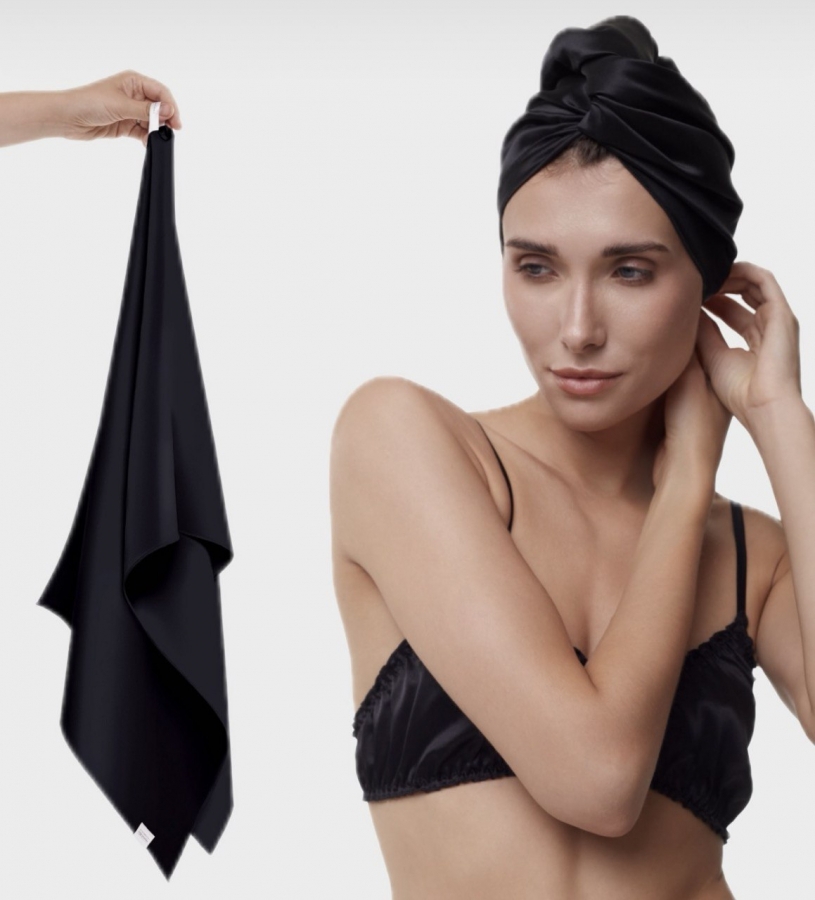 SILK LOVERS, Полотенце для волос из натурального шелка 43*110см, цвет (черное)