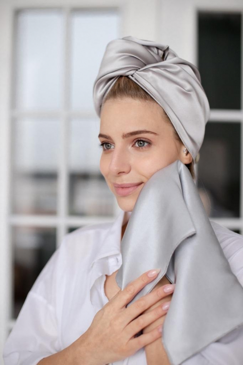 SILK LOVERS, Полотенце для волос из натурального шелка 43*110см, цвет (серебро)